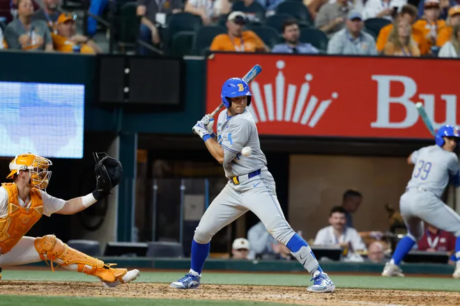 Feb 27, 2026; Arlington, TX, USA; UCLA vs, Tennessee during the Amegy Bank College Baseball Series at Globe Life Field. Mandatory Credit: Chris Jones-Imagn Images
