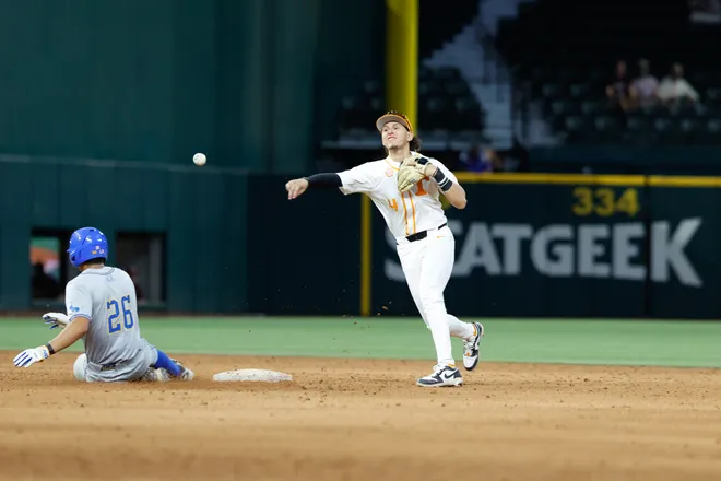 Feb 27, 2026; Arlington, TX, USA; UCLA vs, Tennessee during the Amegy Bank College Baseball Series at Globe Life Field. Mandatory Credit: Chris Jones-Imagn Images