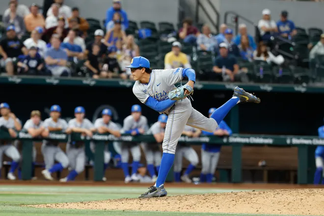 Feb 27, 2026; Arlington, TX, USA; UCLA vs, Tennessee during the Amegy Bank College Baseball Series at Globe Life Field. Mandatory Credit: Chris Jones-Imagn Images