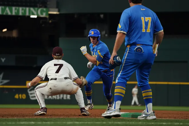 Mar 1, 2026; Arlington, TX, USA; UCLA Bruins against Mississippi State Bulldogs during the Amegy Bank College Baseball Series at Globe Life Field. Mandatory Credit: Dustin Safranek-Imagn Images