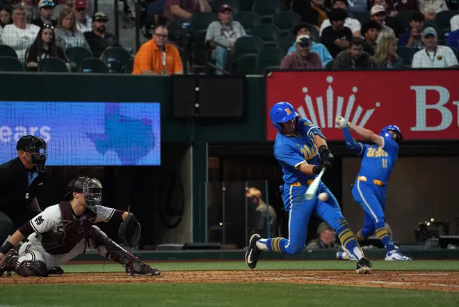 Mar 1, 2026; Arlington, TX, USA; UCLA Bruins against Mississippi State Bulldogs during the Amegy Bank College Baseball Series at Globe Life Field. Mandatory Credit: Dustin Safranek-Imagn Images
