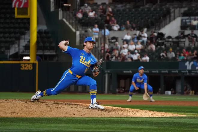 Mar 1, 2026; Arlington, TX, USA; UCLA Bruins against Mississippi State Bulldogs during the Amegy Bank College Baseball Series at Globe Life Field. Mandatory Credit: Dustin Safranek-Imagn Images