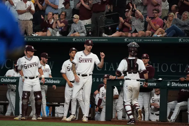 Mar 1, 2026; Arlington, TX, USA; UCLA Bruins against Mississippi State Bulldogs during the Amegy Bank College Baseball Series at Globe Life Field. Mandatory Credit: Dustin Safranek-Imagn Images