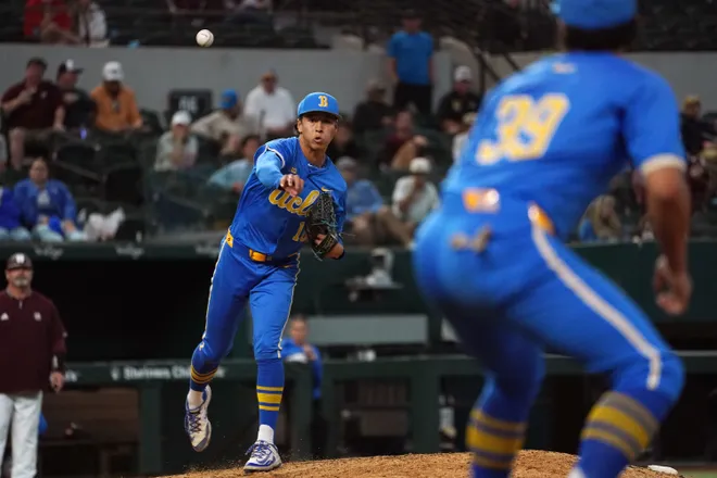 Mar 1, 2026; Arlington, TX, USA; UCLA Bruins against Mississippi State Bulldogs during the Amegy Bank College Baseball Series at Globe Life Field. Mandatory Credit: Dustin Safranek-Imagn Images