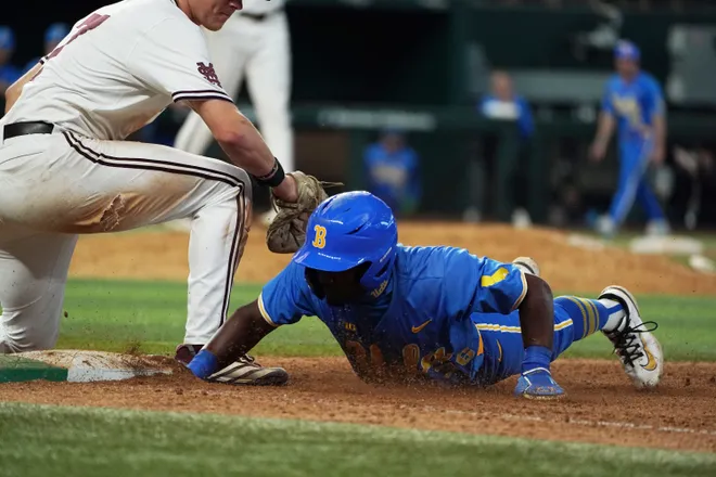 Mar 1, 2026; Arlington, TX, USA; UCLA Bruins against Mississippi State Bulldogs during the Amegy Bank College Baseball Series at Globe Life Field. Mandatory Credit: Dustin Safranek-Imagn Images