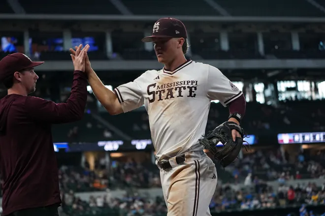 Mar 1, 2026; Arlington, TX, USA; UCLA Bruins against Mississippi State Bulldogs during the Amegy Bank College Baseball Series at Globe Life Field. Mandatory Credit: Dustin Safranek-Imagn Images