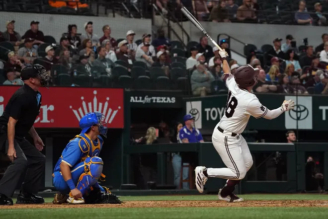 Mar 1, 2026; Arlington, TX, USA; UCLA Bruins against Mississippi State Bulldogs during the Amegy Bank College Baseball Series at Globe Life Field. Mandatory Credit: Dustin Safranek-Imagn Images