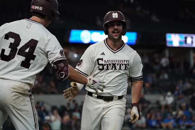 Mar 1, 2026; Arlington, TX, USA; UCLA Bruins against Mississippi State Bulldogs during the Amegy Bank College Baseball Series at Globe Life Field. Mandatory Credit: Dustin Safranek-Imagn Images
