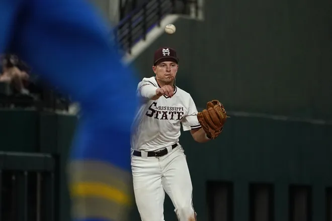 Mar 1, 2026; Arlington, TX, USA; UCLA Bruins against Mississippi State Bulldogs during the Amegy Bank College Baseball Series at Globe Life Field. Mandatory Credit: Dustin Safranek-Imagn Images