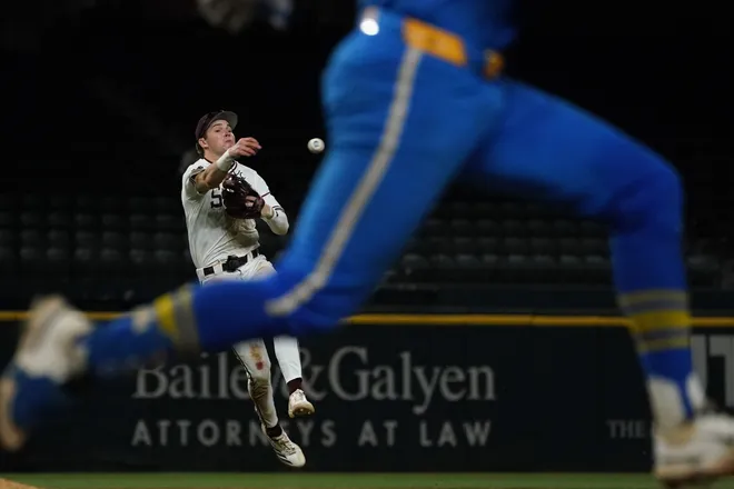 Mar 1, 2026; Arlington, TX, USA; UCLA Bruins against Mississippi State Bulldogs during the Amegy Bank College Baseball Series at Globe Life Field. Mandatory Credit: Dustin Safranek-Imagn Images