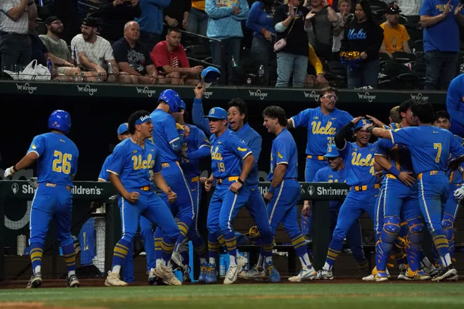 Mar 1, 2026; Arlington, TX, USA; UCLA Bruins against Mississippi State Bulldogs during the Amegy Bank College Baseball Series at Globe Life Field. Mandatory Credit: Dustin Safranek-Imagn Images