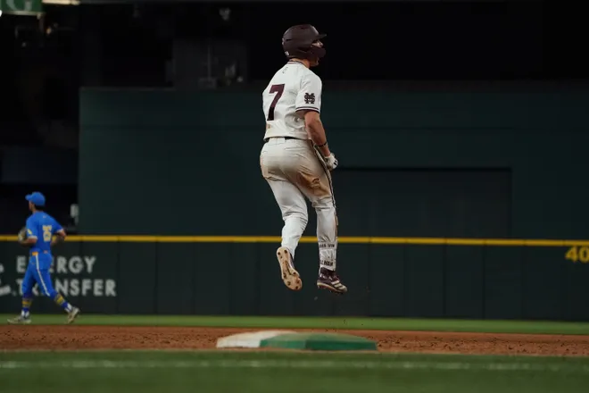 Mar 1, 2026; Arlington, TX, USA; UCLA Bruins against Mississippi State Bulldogs during the Amegy Bank College Baseball Series at Globe Life Field. Mandatory Credit: Dustin Safranek-Imagn Images