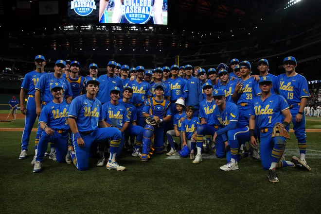 Mar 1, 2026; Arlington, TX, USA; UCLA Bruins against Mississippi State Bulldogs during the Amegy Bank College Baseball Series at Globe Life Field. Mandatory Credit: Dustin Safranek-Imagn Images