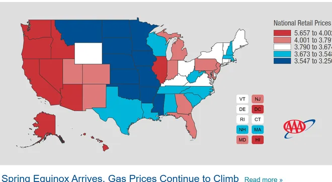 California has the highest gas prices as of Friday, March 20, with the average cost of a gallon of fuel at $5.657.