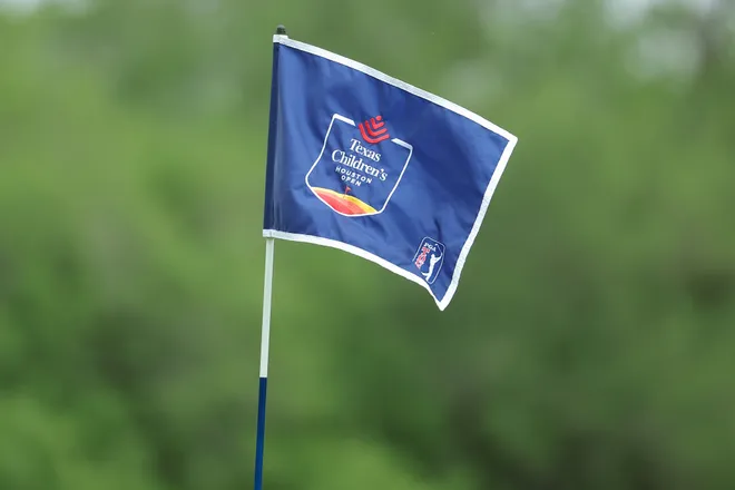 A view of a flag pin at the Texas Children's Houston Open at Memorial Park Golf Course.