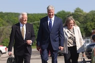 Gateway founder Robert Morris enters the Osage County Courthouse in Pawhuska, Okla.,...