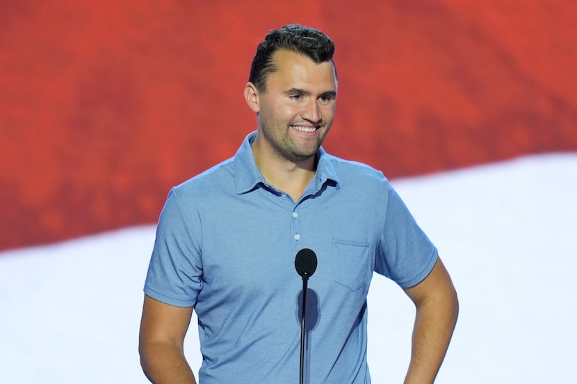 Charlie Kirk, co-founder of Turning Point USA, pauses during microphone check before the...