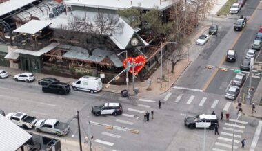 Police investigate the site of a shooting at Buford's in Austin, Sunday, March 1, 2026. (Aaron E. Martinez/Austin American-Statesman via AP)