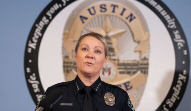 Police Chief Lisa Davis addresses the press regarding the West 6th Street mass shooting while at the Austin Police Department Headquarters in Austin, Monday, March 2, 2026. (Mikala Compton/The San Antonio Express-News via AP)