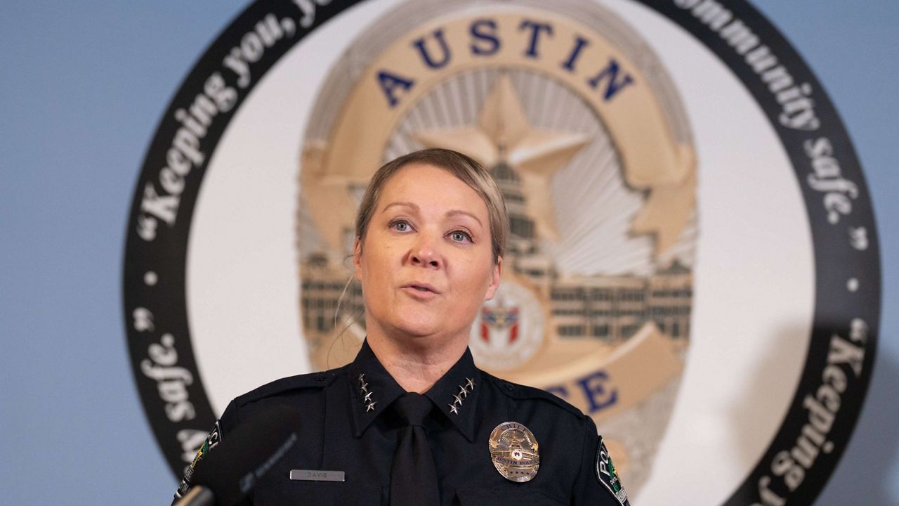 Police Chief Lisa Davis addresses the press regarding the West 6th Street mass shooting while at the Austin Police Department Headquarters in Austin, Monday, March 2, 2026. (Mikala Compton/The San Antonio Express-News via AP)