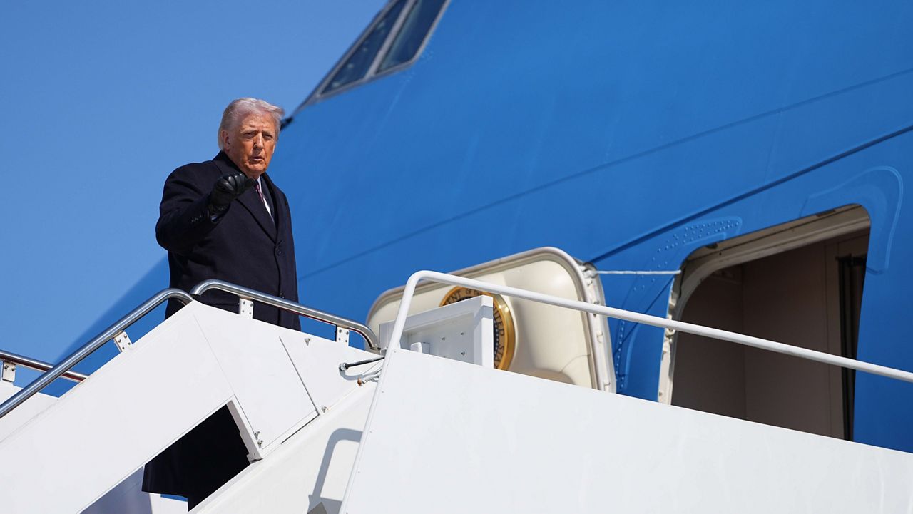 President Donald Trump boards Air Force One at Joint Base Andrews, Md., Friday, Feb. 27, 2026, en route Corpus Christi, Texas. (AP Photo/Matt Rourke)