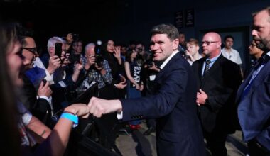 Texas state Rep. James Talarico, D-Austin, a Democratic candidate for the U.S. Senate, greets supporters at a primary election watch party Tuesday, March 3, 2026, in Austin, Texas. (AP Photo/Eric Gay)