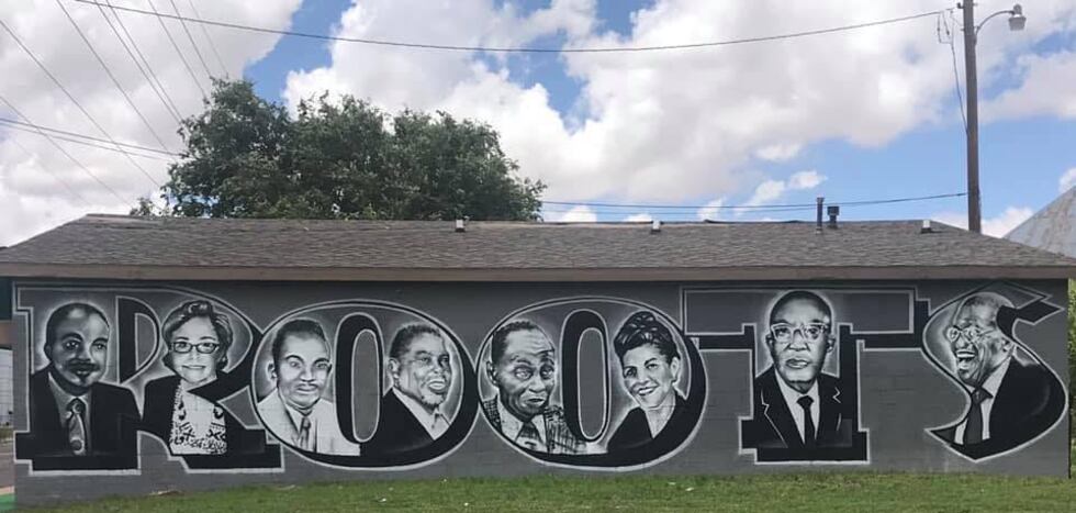 Mural features: Alfred Caviel – Owner of Caviel Pharmacy; 
Billie Caviel – Owner of Caviel...