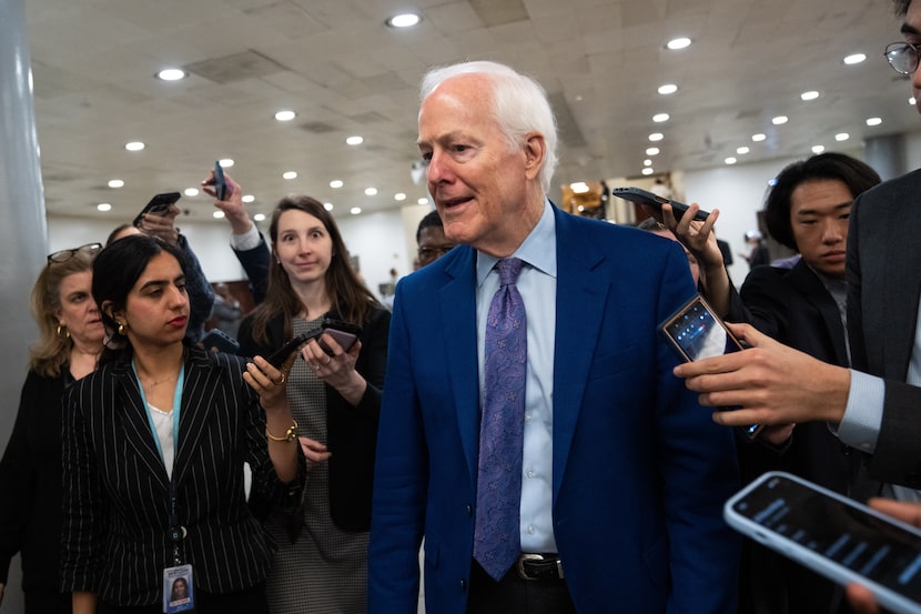 Sen. John Cornyn, R-Texas, departs following votes at the Capitol, Thursday, March 5, 2026,...