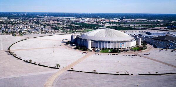 An aerial photograph of the Houston Astrodome.
