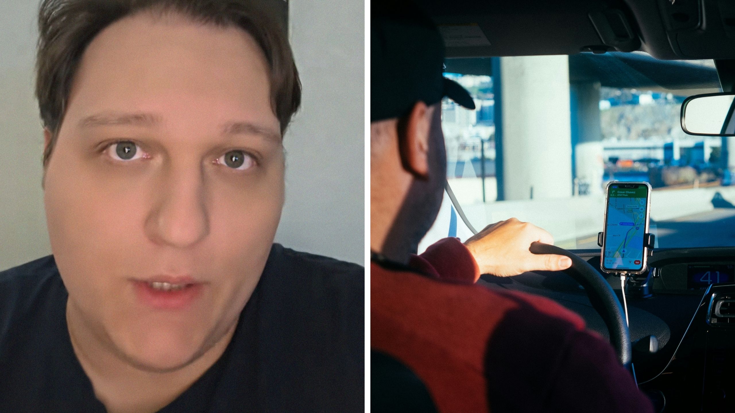 man shares a day in the job (l) Rideshare driver (r)