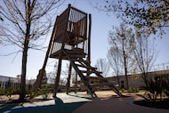 Halperin Park’s playground is designed to look like a treehouse as a tribute to Oak Cliff’s...