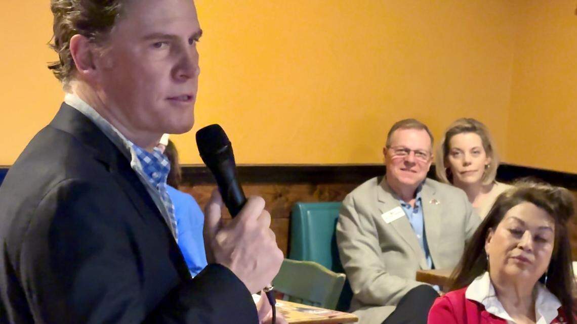 Tarrant County Republican Party chairman Bo French spoke to a Republican women’s club meeting Feb. 10, 2024, at the Enchiladas Ole restaurant in Fort Worth, Texas.