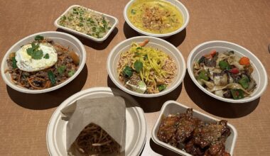 A table at Brya Zan full of several dishes