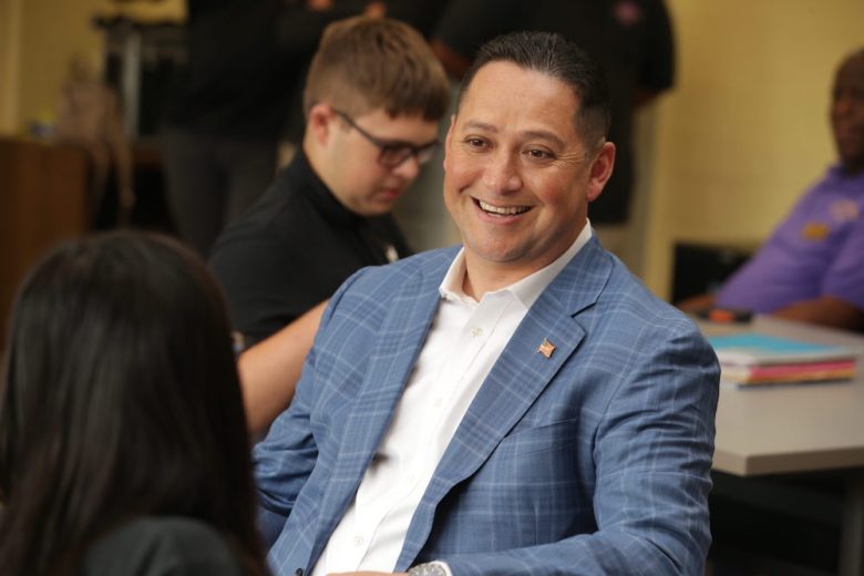 U.S. Rep. Tony Gonzales smiles big during a campaign appearance. 