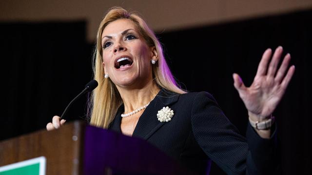 Republican Rep. Beth Van Duyne speaks at her election watch party to accept her reelection in the House of Representatives at the Gaylord Texan in Grapevine on Tuesday, Nov. 5, 2024.