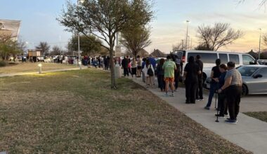 Voters lined up more than 100 deep outside the door of the Chisholm Trail Community Center in far south Fort Worth at 6:50 p.m. on Tuesday, March 3, 2026.