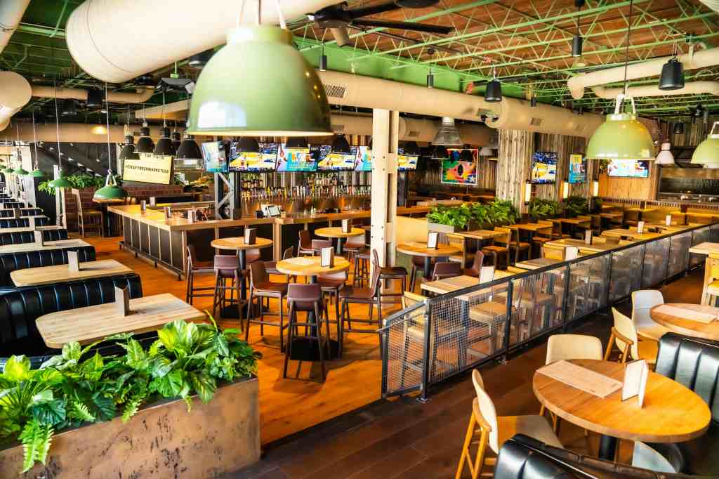 Crafts interior is decked out in lots of wood and green accents, perhaps for the Dallas Stars.