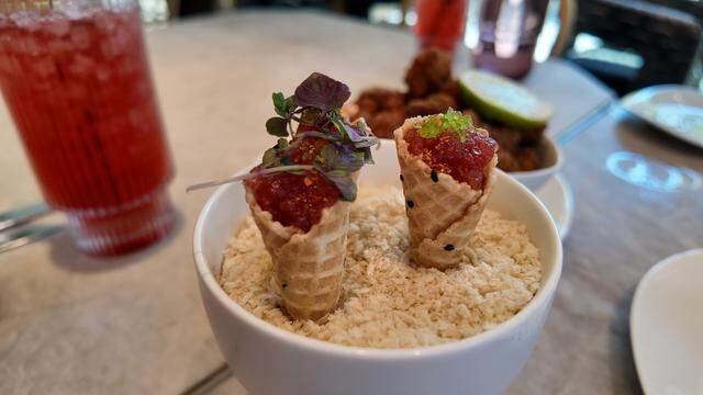 The Ahi Tuna Cornettes are a bite sized starter at Mirador in Dallas. These will also be served in Fort Worth at Cafe Mirador.