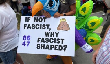 Protester with anti-Trump sign at Dallas No Kings event.