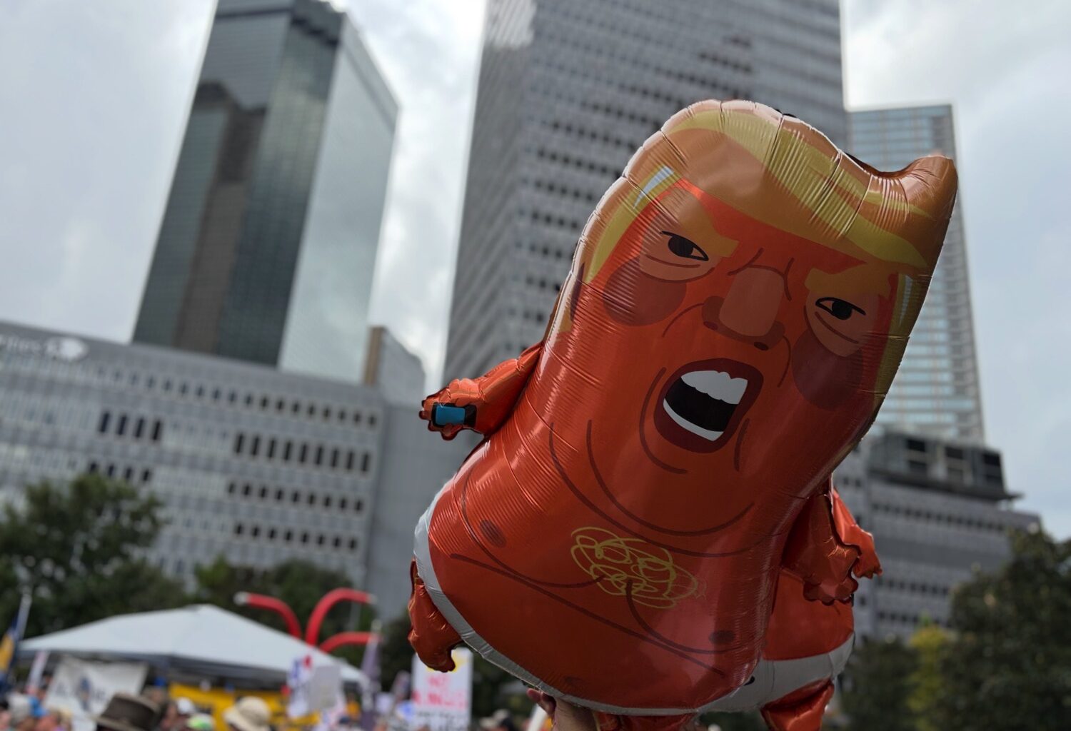 Donald Trump balloon at Dallas No KIngs protest
