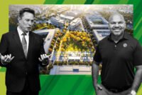 Elon Musk and Mike Hoque with a rendering of University Hills