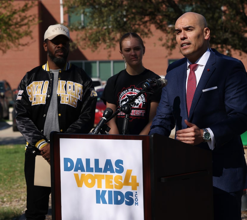 Miguel Solis delivers his message that Dallas voters should maintain their dedication and...