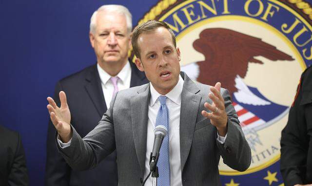 Ryan Raybould, the United States Attorney for the Northern District of Texas, speaks during a press conference to announce the expansion of Project Safe Neighborhoods to a second Fort Worth location on Tuesday, March 31, 2026, at the Sycamore Community Center.