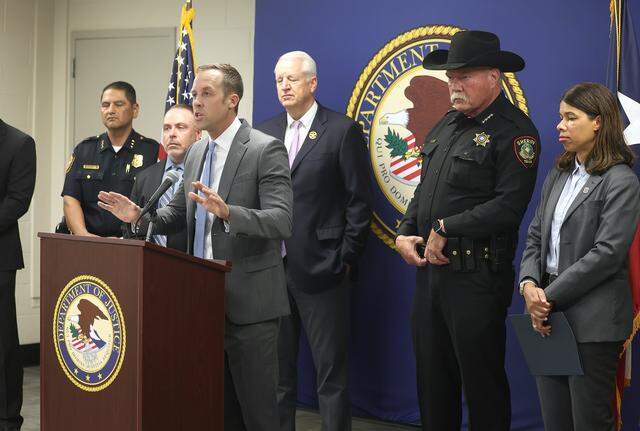Ryan Raybould, the United States Attorney for the Northern District of Texas, speaks during a press conference to announce the expansion of Project Safe Neighborhoods to a second Fort Worth location on Tuesday, March 31, 2026, at the Sycamore Community Center.