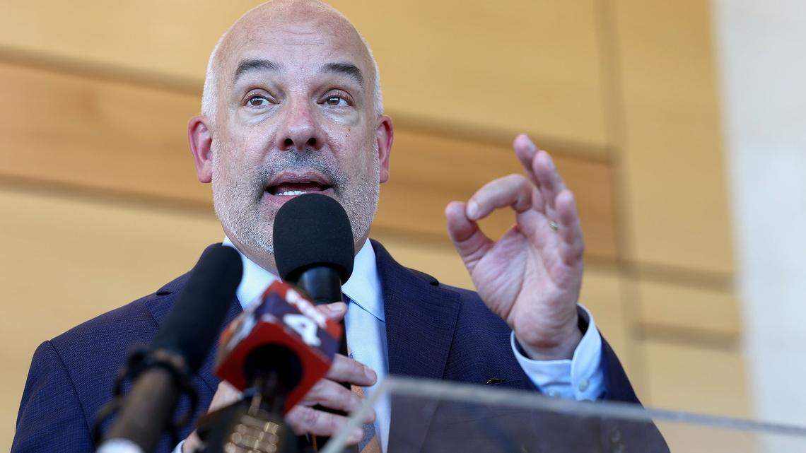State Representative Chris Turner speaks during a press conference before the Texas House's Select Committee on Congressional Redistricting hearing held at UT Arlington on Monday, July 28, 2025.