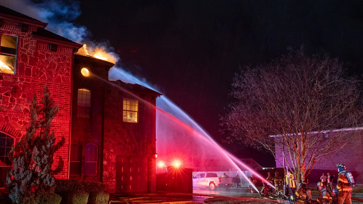 Fire caused by a lightning strike near Dallas, Texas on March 3, 2026, amid severe thunderstorm activity