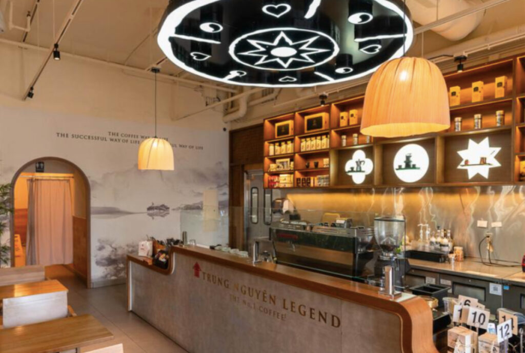 Image shows the interior of Trung Nguyen coffee shop