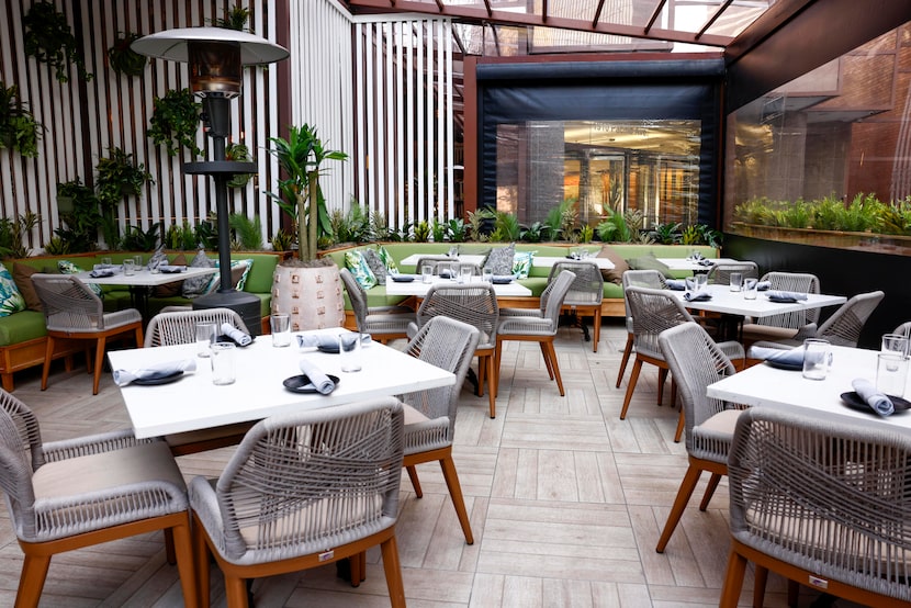 A view of the patio dining area at Pangea Dallas, Wednesday, March 18, 2026, in Dallas.