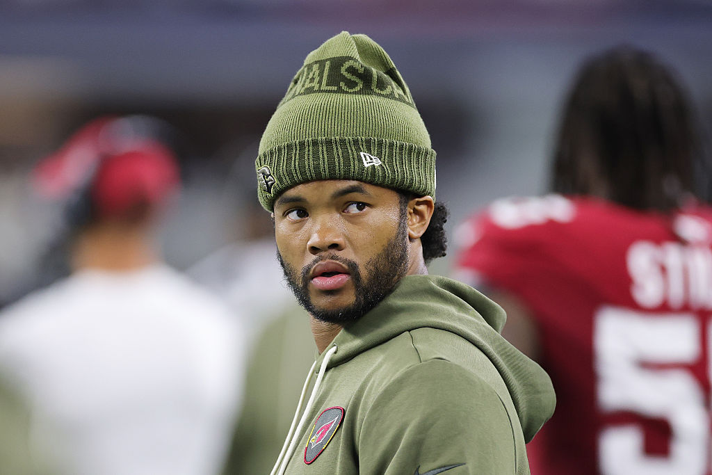 ARLINGTON, TEXAS - NOVEMBER 03: Kyler Murray #1 of the Arizona Cardinals watches action during a game against the Dallas Cowboys at AT&T Stadium on November 03, 2025 in Arlington, Texas. (Photo by Stacy Revere/Getty Images)