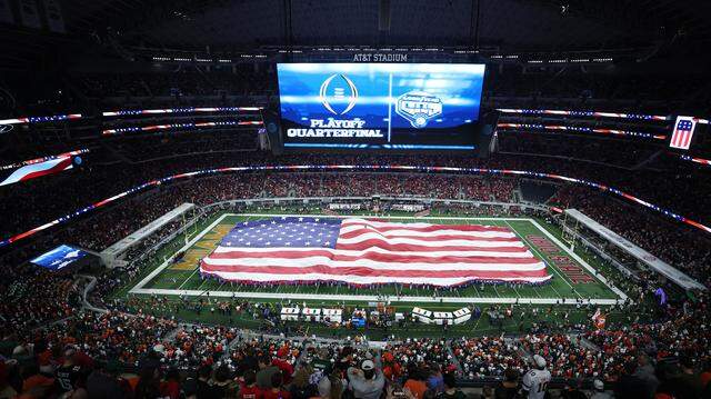 ARLINGTON, TEXAS - DECEMBER 31: A general view prior to a game between the Miami Hurricanes and the Ohio State Buckeyes during the 2025 College Football Playoff Quarterfinal at the 90th Goodyear Cotton Bowl Classic at AT&T Stadium on December 31, 2025 in Arlington, Texas.  